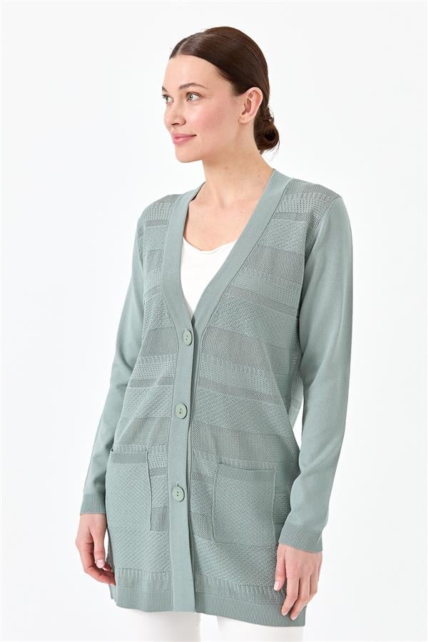 Женский трикотажный жакет с V образным вырезом мятный