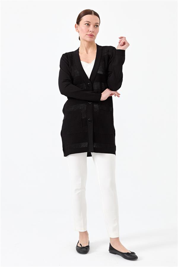 Женский трикотажный жакет с V образным вырезом черный