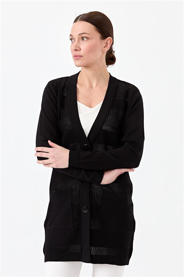 Женский трикотажный жакет с V образным вырезом черный