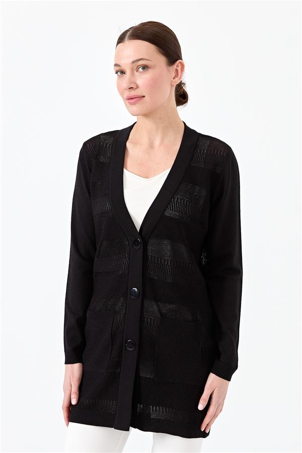 Женский трикотажный жакет с V образным вырезом черный