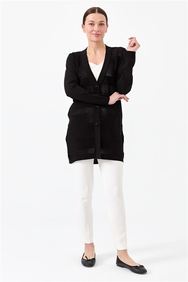 Женский трикотажный жакет с V образным вырезом черный