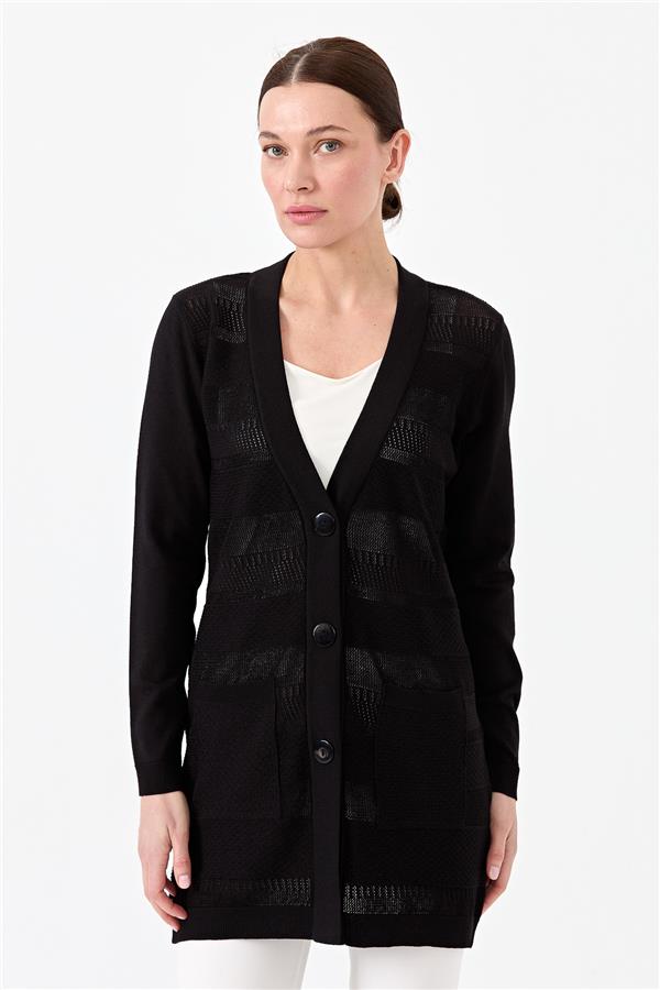 Женский трикотажный жакет с V образным вырезом черный
