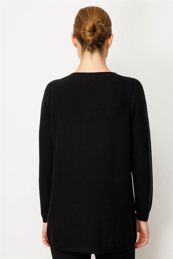 Kadın Triko Yanı Yırtmaçlı Pirinç Örgü Bluz Siyah