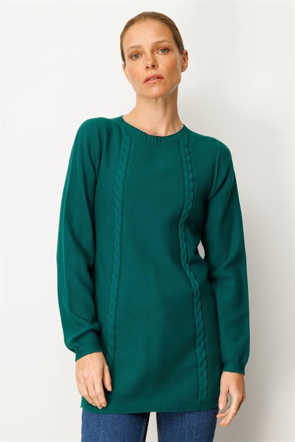 Kadın Triko Yanı Yırtmaçlı Pirinç Örgü Bluz Ö.Başı