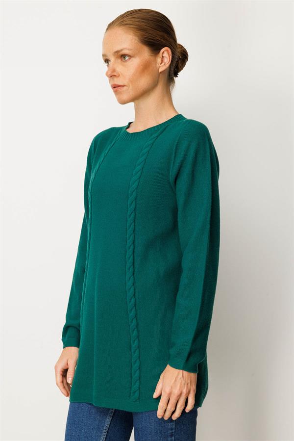 Kadın Triko Yanı Yırtmaçlı Pirinç Örgü Bluz Ö.Başı