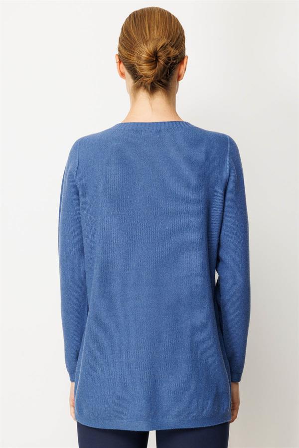 Kadın Triko Yanı Yırtmaçlı Pirinç Örgü Bluz İndigo