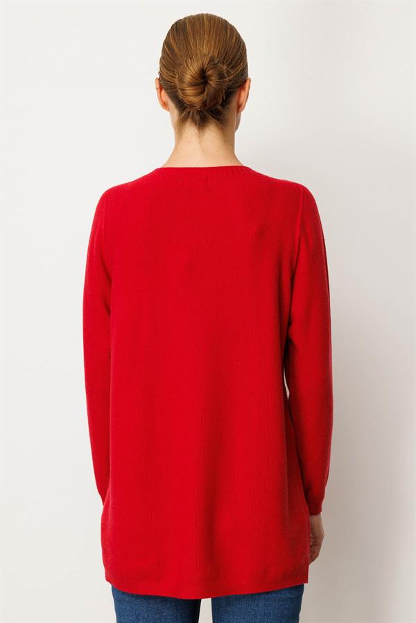 Kadın Triko Yanı Yırtmaçlı Pirinç Örgü Bluz K.Kırmızı