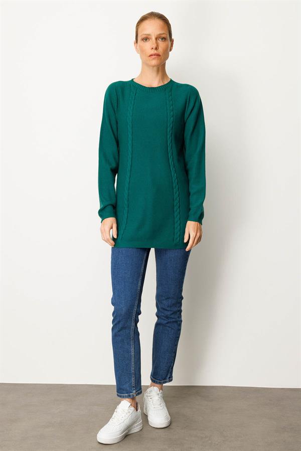 Kadın Triko Yanı Yırtmaçlı Pirinç Örgü Bluz Ö.Başı