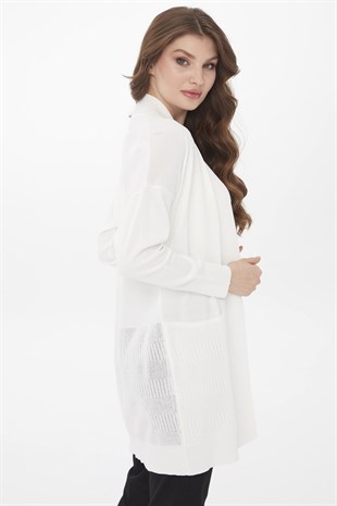 Женский трикотажный удлиненный летний кардиган кремового цвета