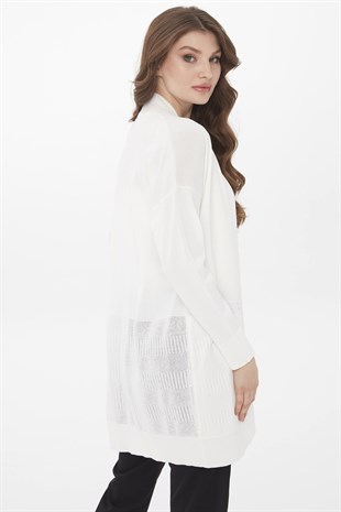 Женский трикотажный удлиненный летний кардиган кремового цвета