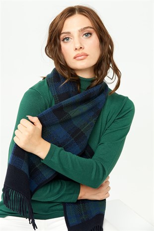 Женский шерстяной шарф темно-синий
