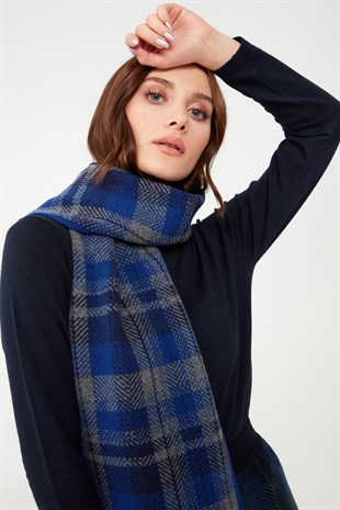Женский шерстяной шарф темно-синий