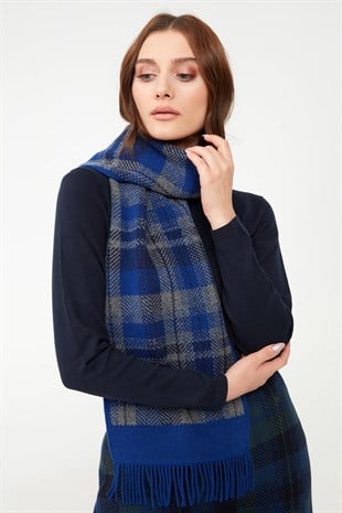 Женский шерстяной шарф темно-синий