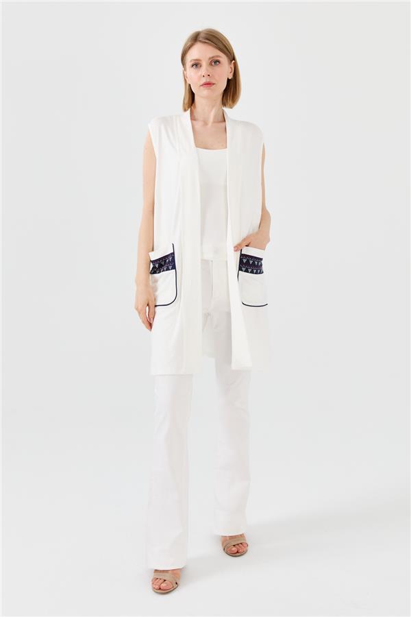 Женский хлопковый жилет удлиненный кремового цвета