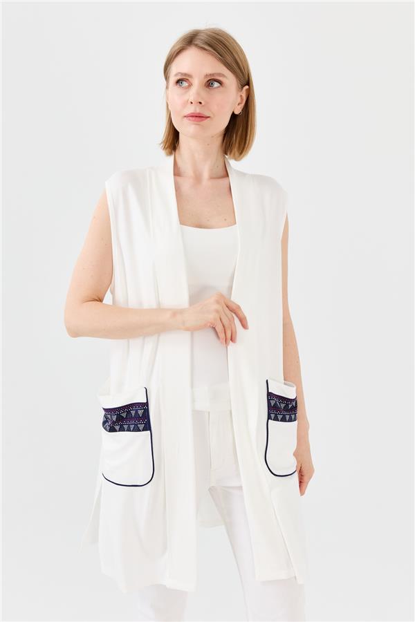 Женский хлопковый жилет удлиненный кремового цвета