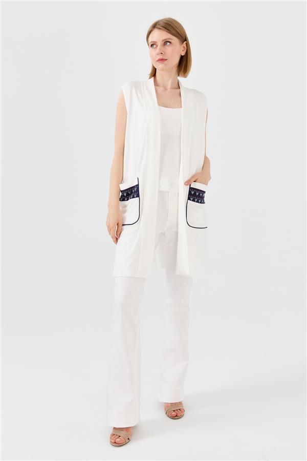 Женский хлопковый жилет удлиненный кремового цвета