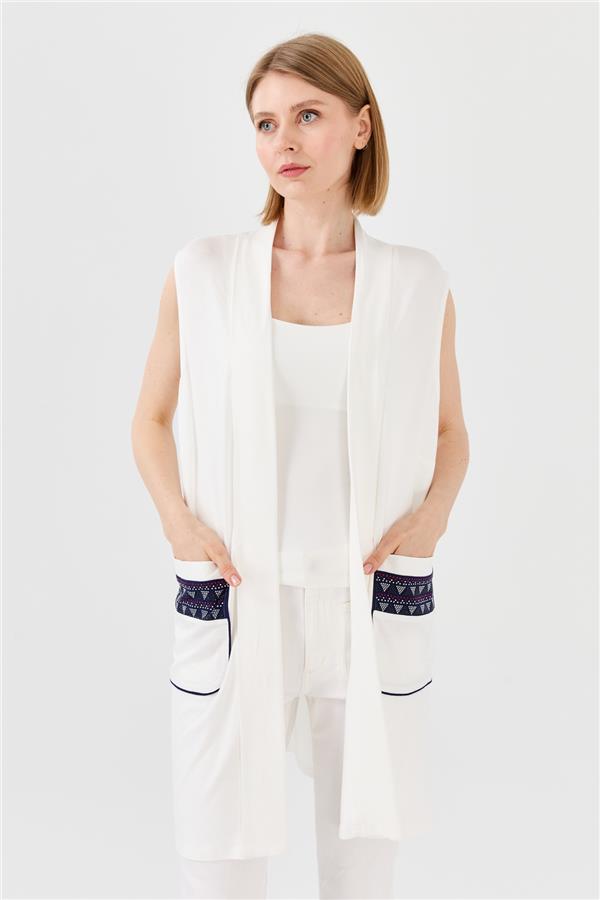 Женский хлопковый жилет удлиненный кремового цвета
