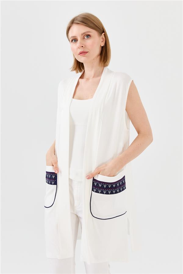 Женский хлопковый жилет удлиненный кремового цвета