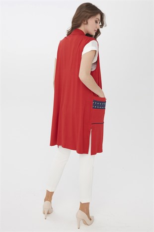 Женский хлопковый жилет удлиненный кораллового цвета