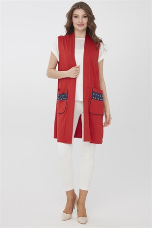 Женский хлопковый жилет удлиненный кораллового цвета