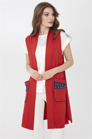 Женский хлопковый жилет удлиненный кораллового цвета