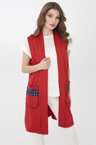 Женский хлопковый жилет удлиненный кораллового цвета