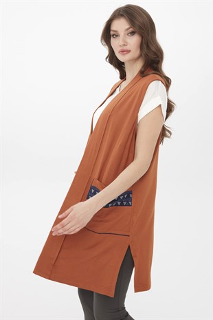 Женский хлопковый жилет удлиненный горчичного цвета