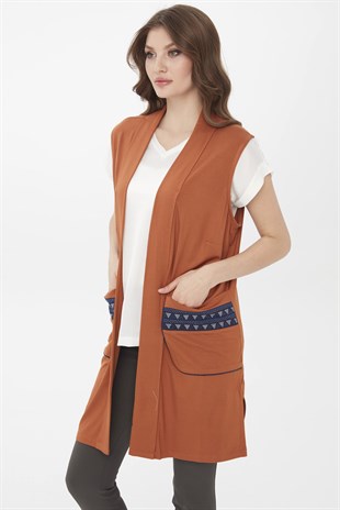 Женский хлопковый жилет удлиненный горчичного цвета