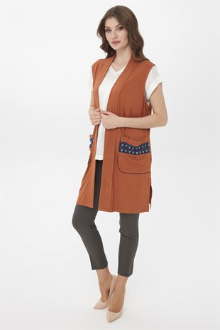 Женский хлопковый жилет удлиненный горчичного цвета