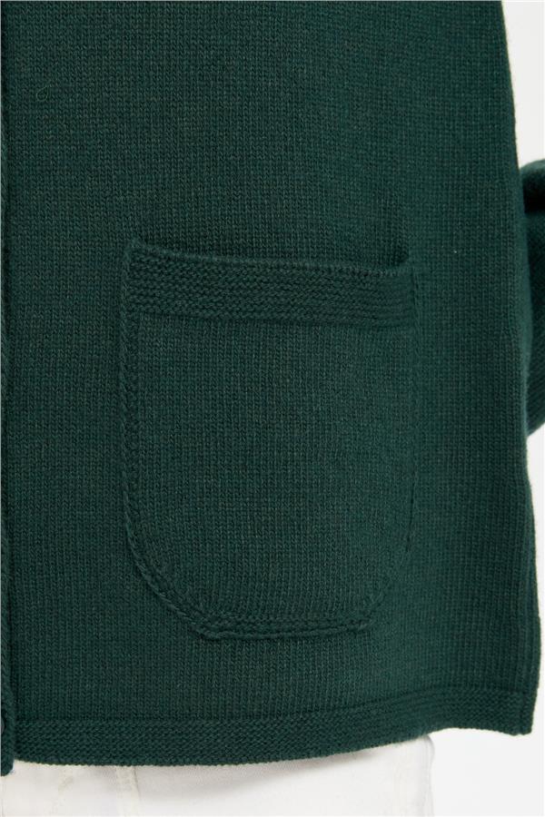 Kadın V Yaka Basic Yün Hırka Yeşil