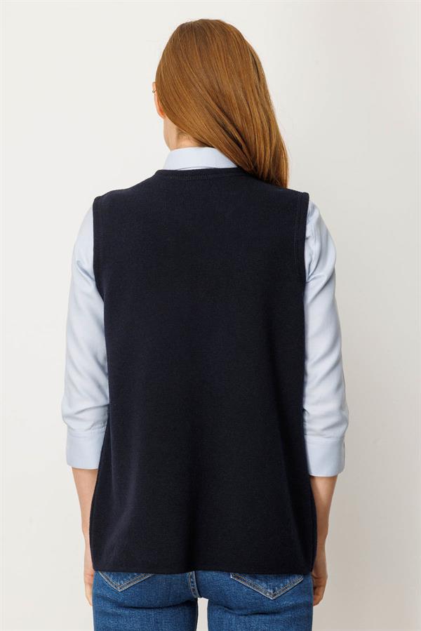 Kadın V Yaka Çelik Örgü Anne Yelek K.Lacivert