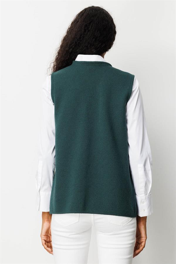 Kadın V Yaka Çelik Örgü Anne Yelek Yeşil