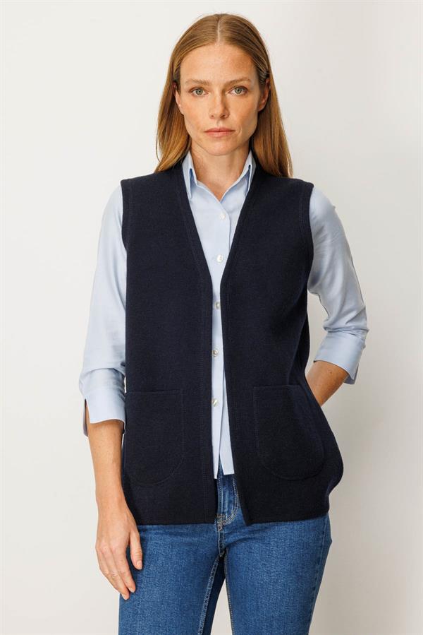 Kadın V Yaka Çelik Örgü Anne Yelek K.Lacivert