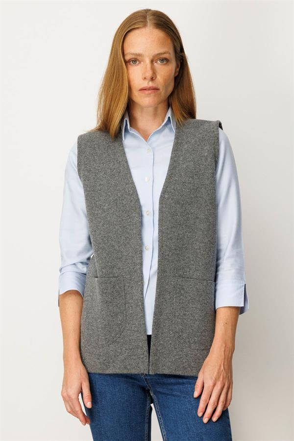 Kadın V Yaka Çelik Örgü Anne Yelek Füme