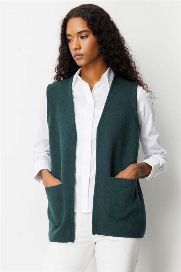 Kadın V Yaka Çelik Örgü Anne Yelek Yeşil