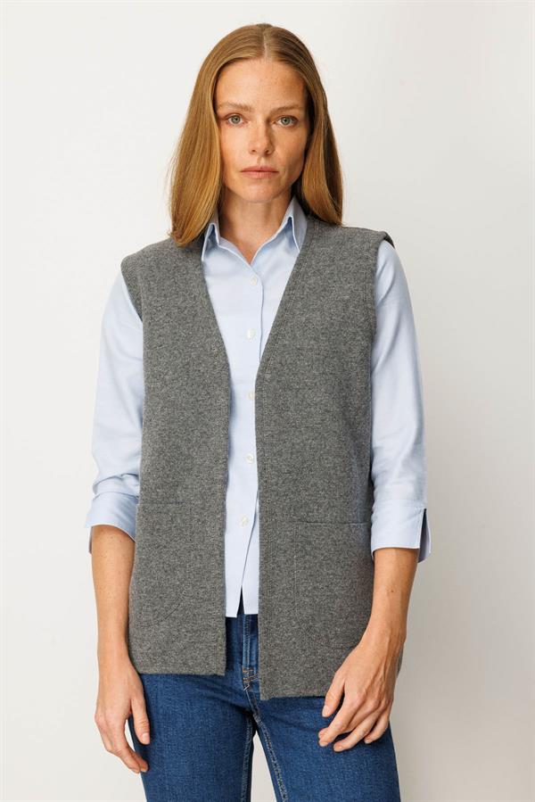 Kadın V Yaka Çelik Örgü Anne Yelek Füme