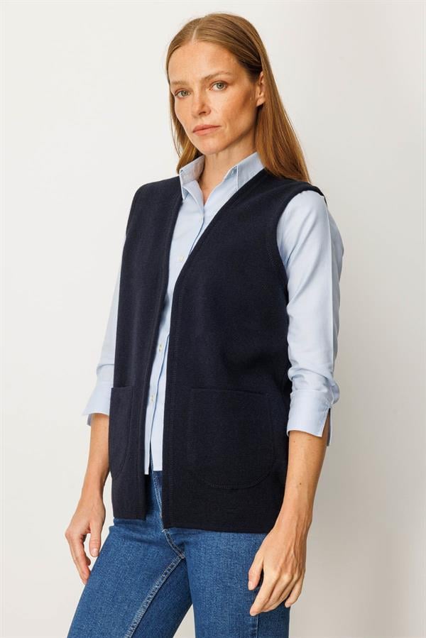 Kadın V Yaka Çelik Örgü Anne Yelek K.Lacivert