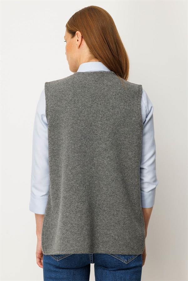 Kadın V Yaka Çelik Örgü Anne Yelek Füme