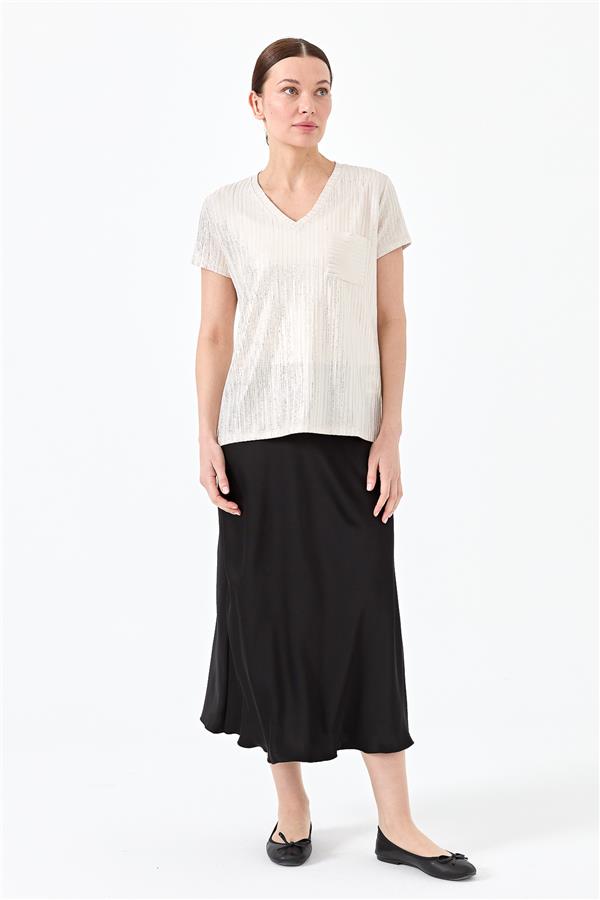 Женская хлопковая футболка с карманом и V образным вырезом молочная