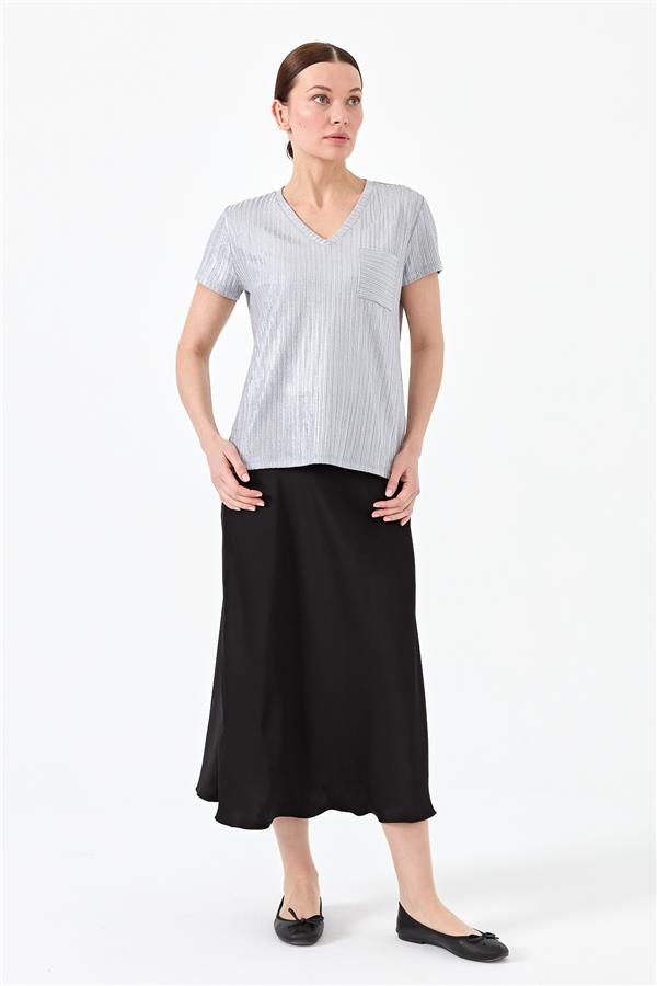 Женская хлопковая футболка с карманом и V образным вырезом серая