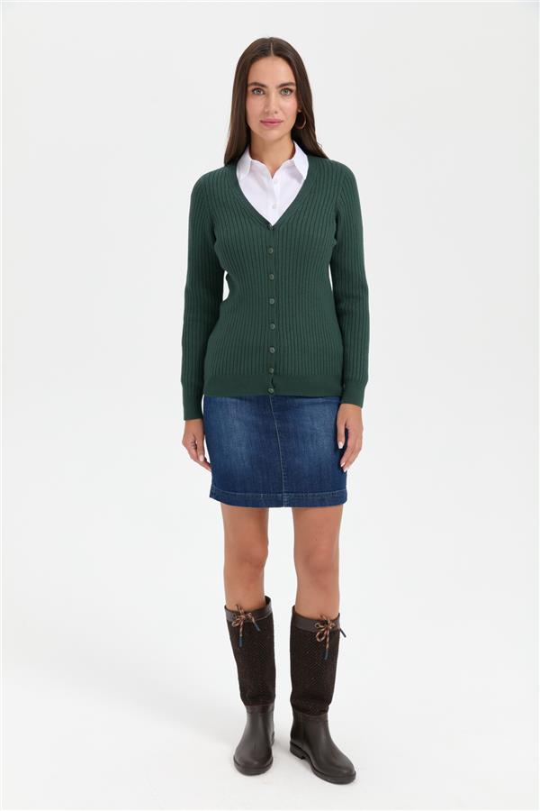 Kadın V Yaka Dikişsiz Hırka Yeşil