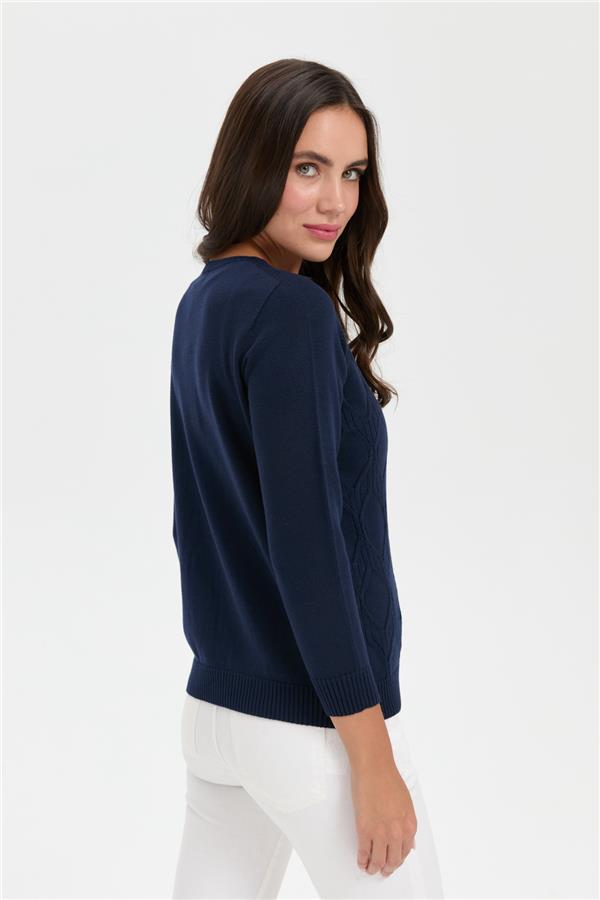 Kadın V Yaka Dikişsiz Önü Yürütmeli Kazak K.Lacivert