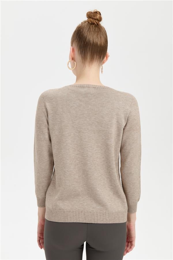 Kadın V Yaka Dikişsiz Önü Yürütmeli Kazak Vizon