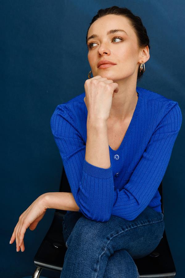 Kadın V Yaka Fitilli Bluz Saks