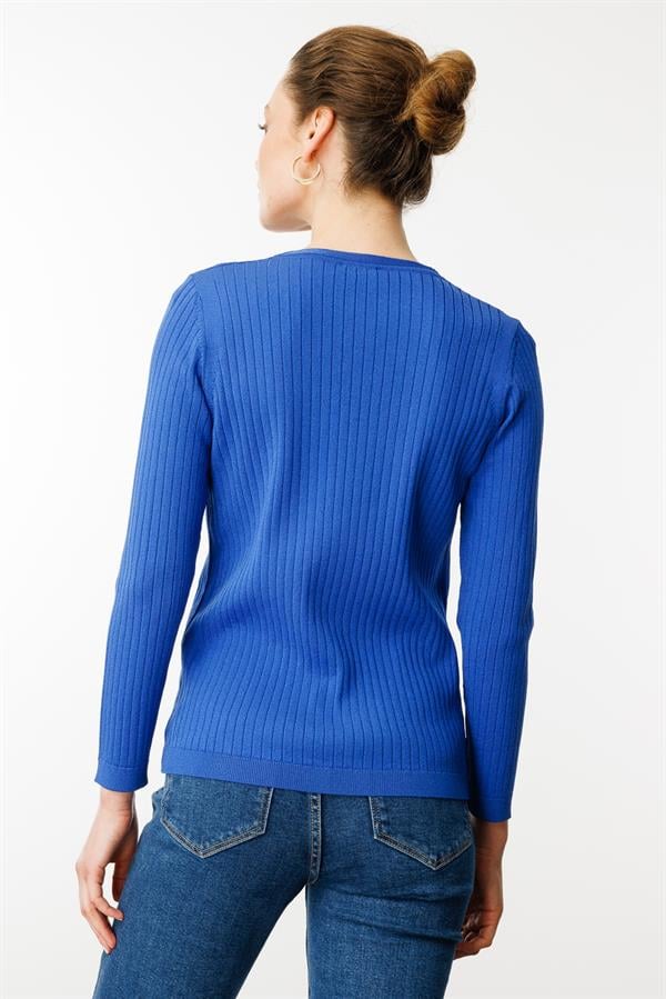 Kadın V Yaka Fitilli Bluz Saks