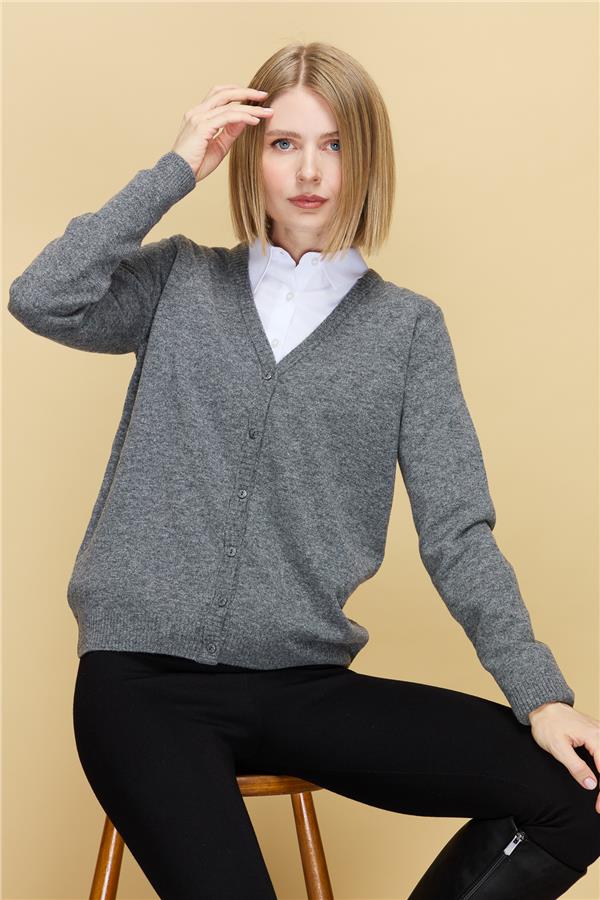 Женский шерстяной кардиган с v-образным вырезом