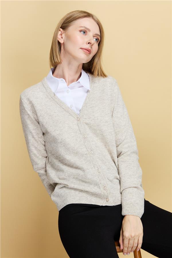 Женский шерстяной кардиган с v-образным вырезом