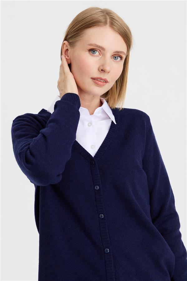 Kadın V Yaka Hırka Yün Y.A.Lacivert