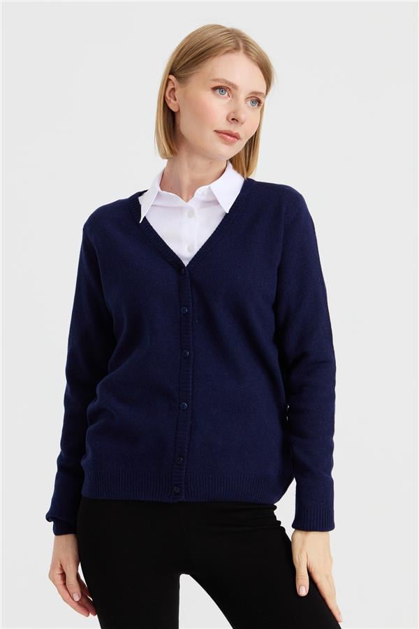 Kadın V Yaka Hırka Yün Y.A.Lacivert