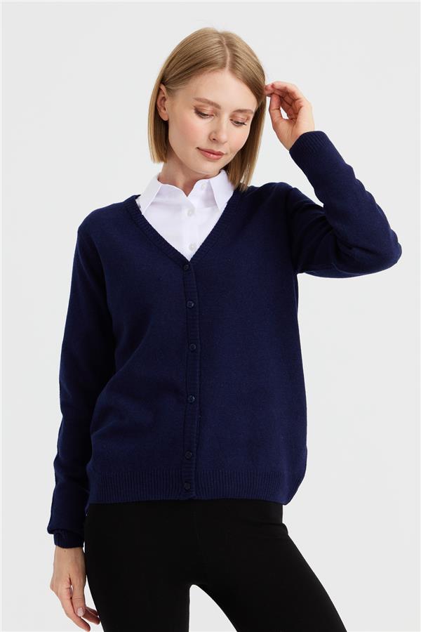 Kadın V Yaka Hırka Yün Y.A.Lacivert